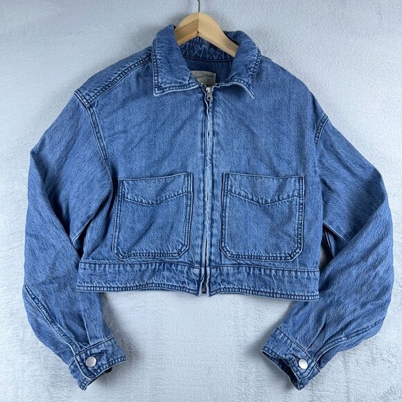 Universal Thread Cropped Denim Jacket Full Zip Up Womens Blue Size Small - Picture 1 of 12